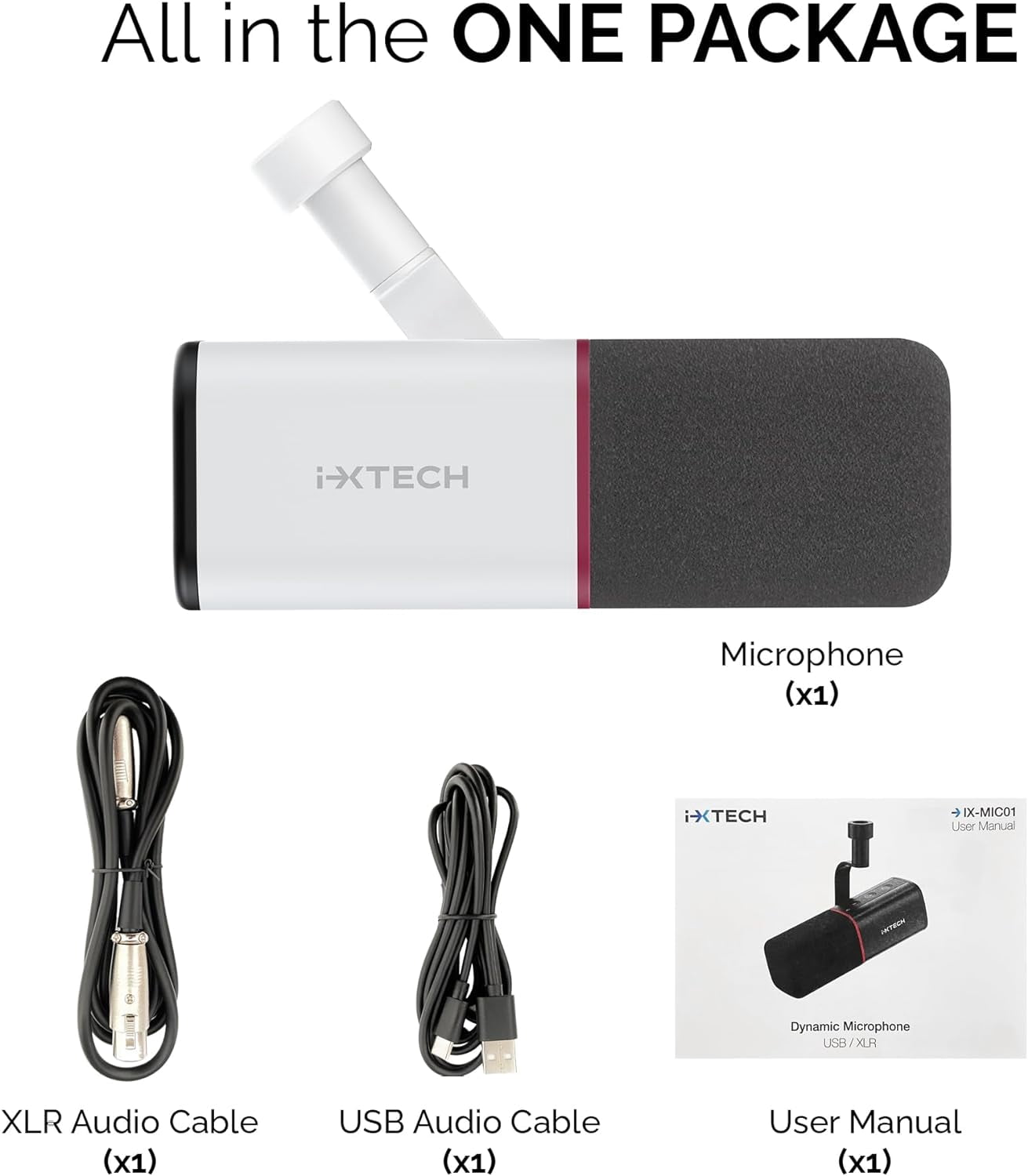 IXTECH Cardioid Dynamic Microphone with Mic Cover, Vocal USB XLR Microphone for Podcasting, Streaming, Recording, Gaming and Voice-Over (White)…
