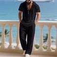thumbnail image 6 of Miluxas Men's 2 Piece Linen Shirts with Hoodie Suit Long Sleeve Pants Set Casual Drawstring Daily Wear Black XL(XL), 6 of 9