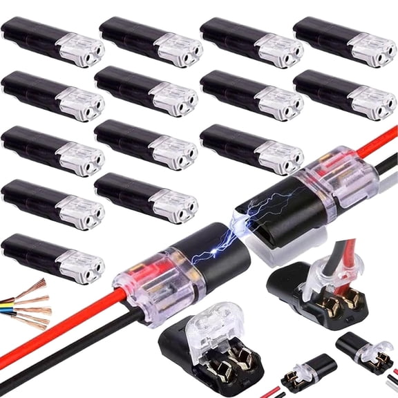 30/50/100PCS Double-Wire Plug-in Connector, 2-Pin Low Voltage Solderless Quick Connect Wire Connector with Locking Buckle for LED Strips and Landscape Lighting