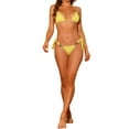 thumbnail image 2 of Women's Chain Linked Detail Textured Bikini Sets, 2 Pieces Tie Side Triangle Thong Bottom Swimsuit Bathing Suits X-Large Yellow, 2 of 5