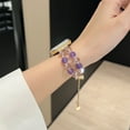thumbnail image 6 of Dwitch Handmade Beaded Bracelet Apple Watch Band, Clear Sparkling Crystals Elastic Replacement Strap, Compatible with 38mm/40mm/41mm Series 8/7/SE/6/5/4/3/2/1 iWatch Bands,Purple, 6 of 8