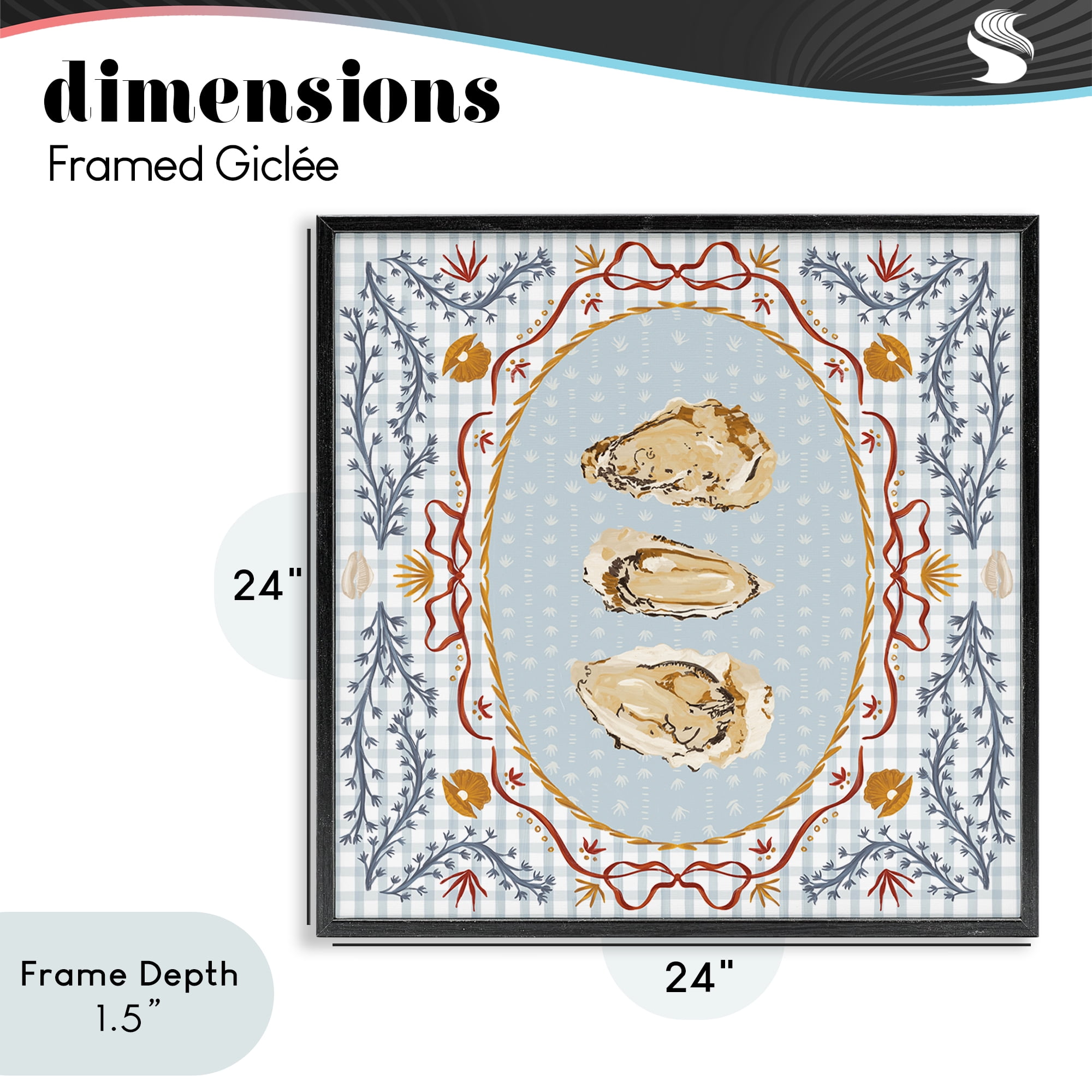 Stupell Industries Oyster Trio on Blue Gingham Black Framed Giclee Art, design by Vero Illustrates
