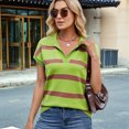thumbnail image 6 of Womens Short Sleeve Sweatshirt Summer V Neck Tops Casual Striped - Shirts Loose Fit Blouses Green L, 6 of 9