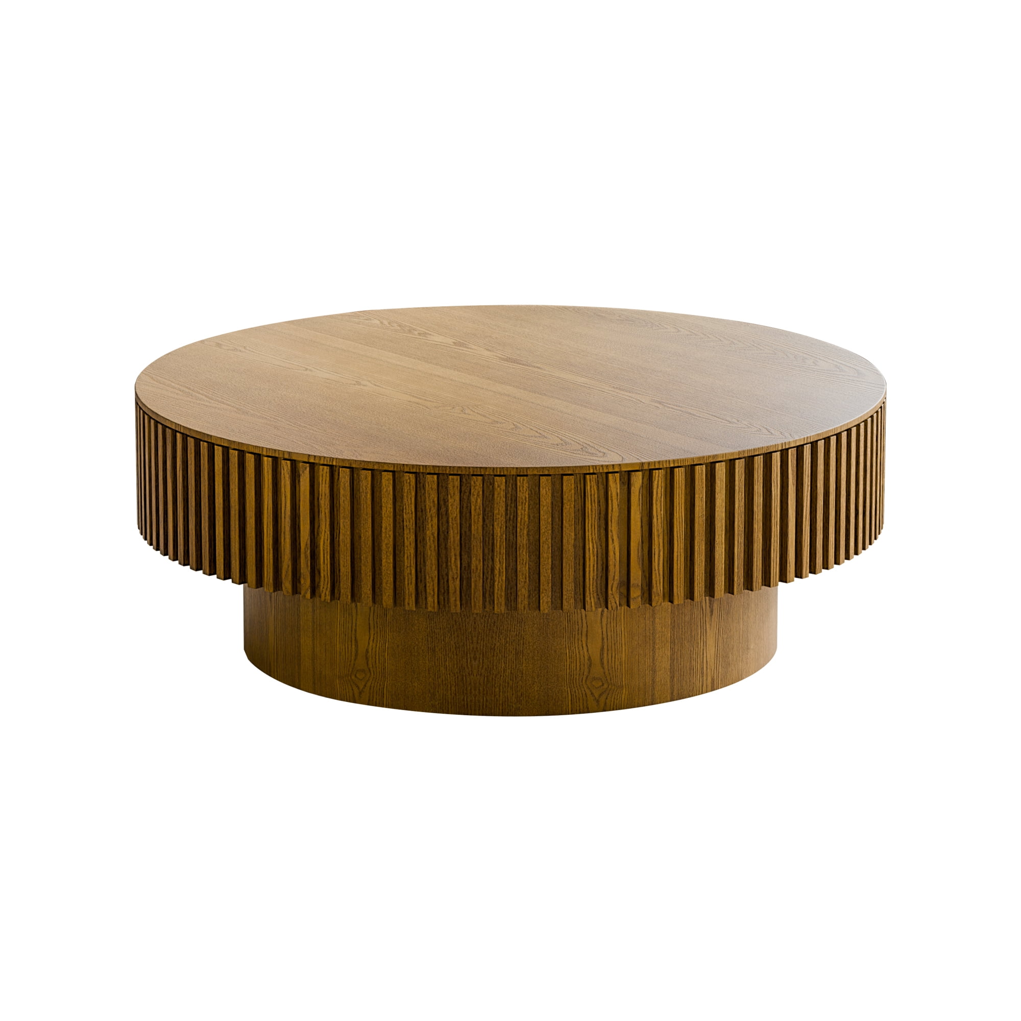 Round Coffee Table with Storage, Mid-Century Modern Solid Wood Center Table for Living Room, 39.37'' Large Circle Wooden Accent Table for Living Room, Bedroom, Apartment or Office
