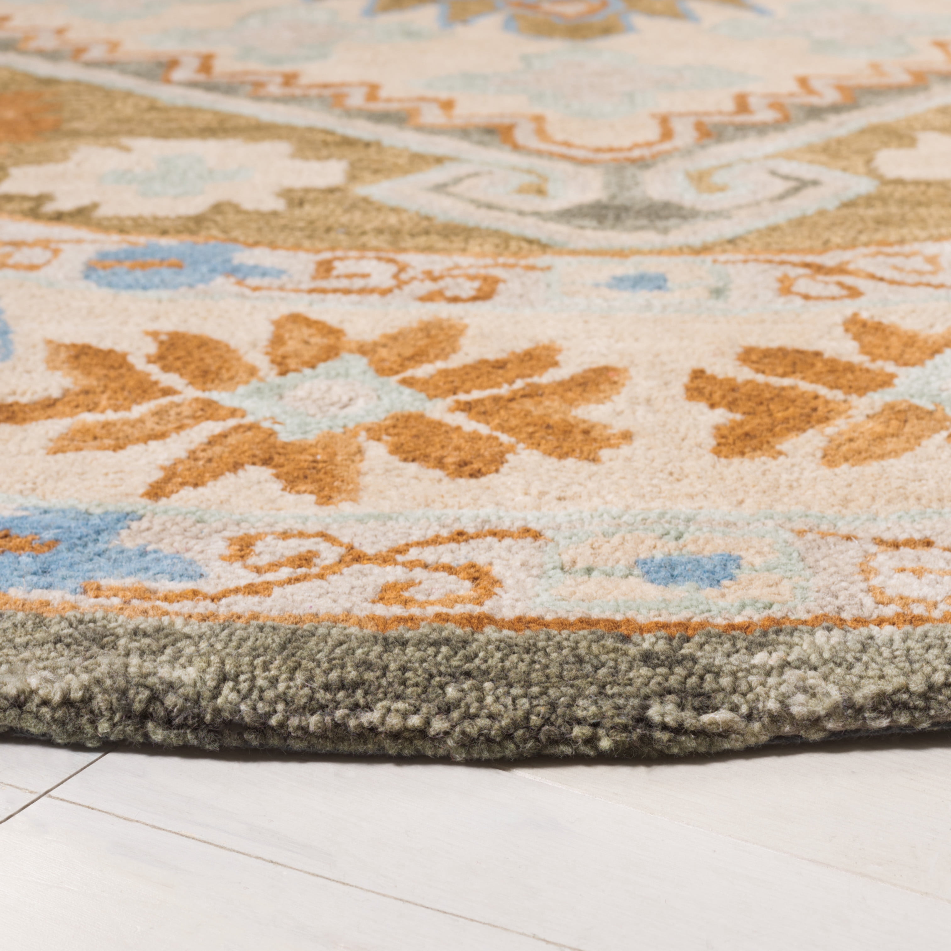 SAFAVIEH Heritage Devon Oriental Area Rug, Ivory/Light Blue, 6' x 6' Round