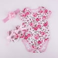 thumbnail image 4 of 2PCS Newborn Baby Girl Clothes Floral Leopard Short Sleeve Romper Jumpsuit+Shoes+Hairband 3Pcs Sets Baby Clothing 0-12M, 4 of 8