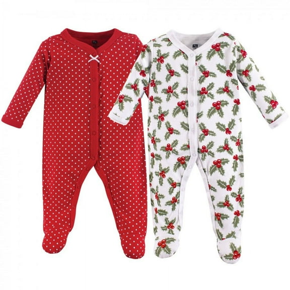 Hudson Baby Baby Cotton Snap Sleep and Play 2pk, Holly, 0-3 Months