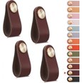 thumbnail image 1 of 4pcs Leather Furniture Handle,Cupboard Door Knob Leather Handle Drawer Knob,Vintage Furniture Handle for Cabinets,Dresser(Dark Brown,Single Hole), 1 of 4