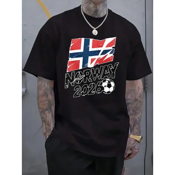 2026 New Round Neck Fashionable Print Norway 2026 Football Soccer T-Shirt With National Flag Design For Men And Women Casual Wear Sport Fan Apparel Suitable For Holiday Gifts