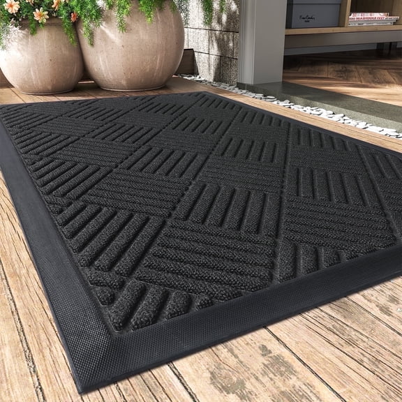 SIXHOME Outdoor Mat Non Slip Doormat 17"x30" Front Door Mat Outside Absorbent Rubber Welcome Mat Low Profile Dirt Trapper Indoor Outdoor Doormat Thicken Crosshatch Entryway Rug Floor Mat Black