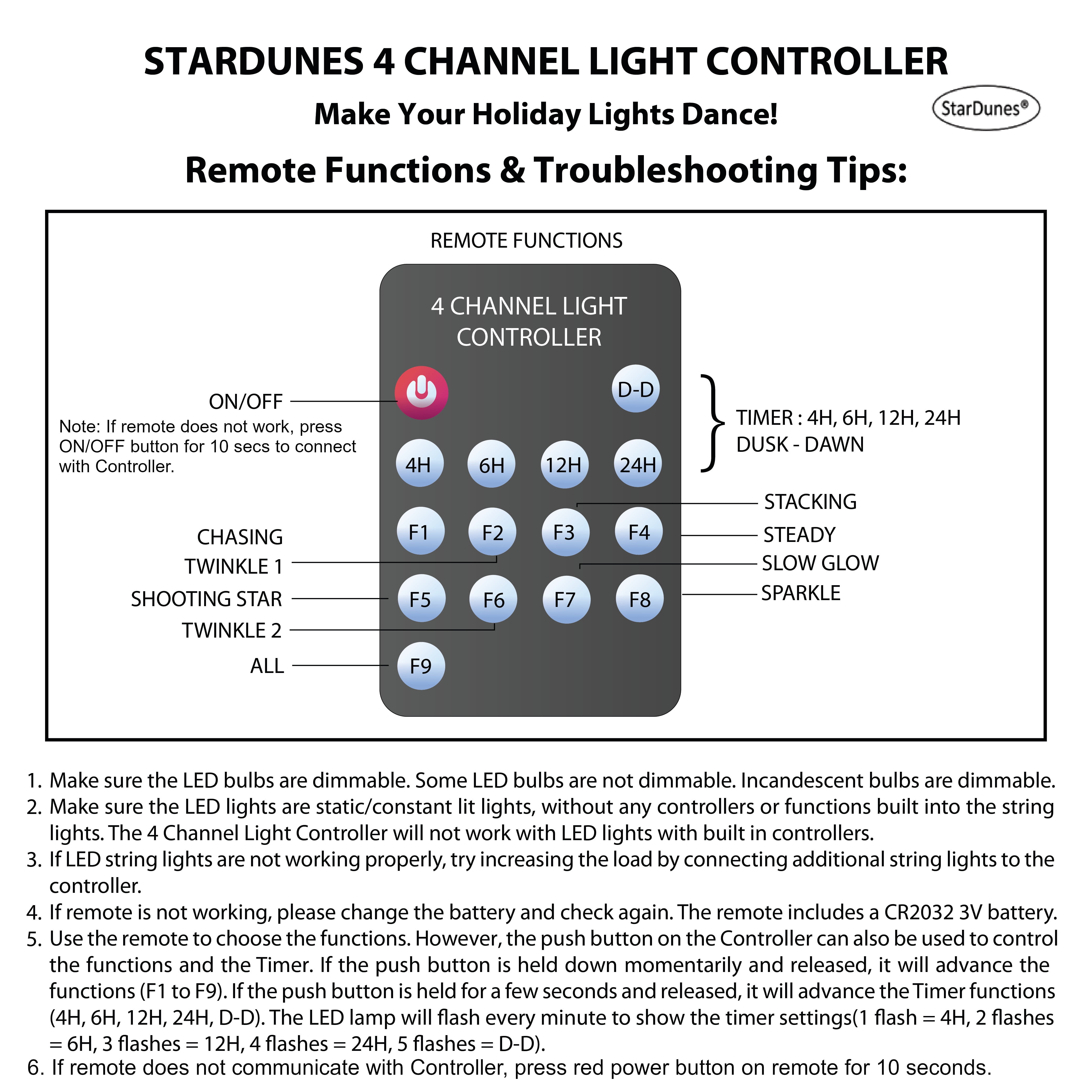 StarDunes Christmas Light Controller with 16 Functions for
