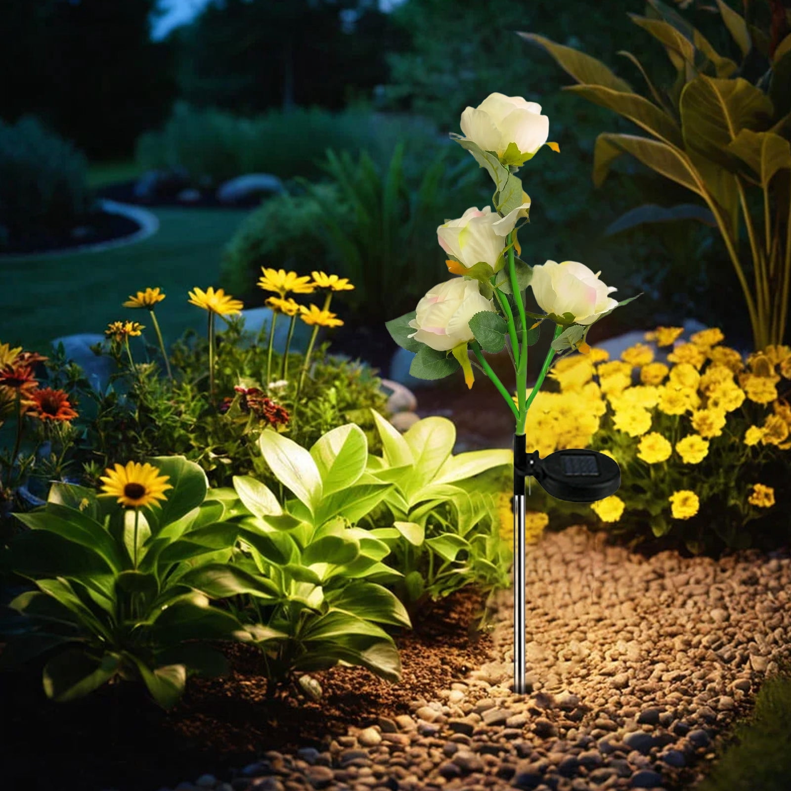 2-Pack Solar Rose Lights for Garden Decor | Outdoor Solar Powered LED Flower Lights with Stakes | Waterproof Landscape Lighting for Walkways, Patios, and Flower Beds