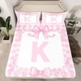 thumbnail image 2 of jejeloiu Pink Bowknot Bed Sheets,Letter K Monogrammed King Sheets For Girls Kids 4pcs, 2 of 7