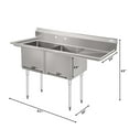 thumbnail image 3 of 57 in. 16-Gauge 2-Compartment Commercial Sink with 18 in. Right drainboard, Bowl Dimensions 18"x18"x14" in Stainless-Steel (KM-SB181814-18R316), 3 of 10