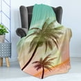thumbnail image 4 of Island Party Soft Flannel Fleece Throw Blanket, Tropical Sunset Horizon Scene on Misty Sky Surreal Serene Coastal, Cozy Plush for Indoor and Outdoor Use, 60" x 80", Pale Peach Turquoise, by Ambesonne, 4 of 5