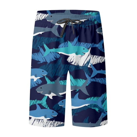 VNKIDY Women Elastic Waist Drawstring Shark Print Knee Length Casual Beach Shorts Loose Fit Comfy Summer Shorts For Beach Vacation Daily Wear XL
