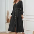 thumbnail image 2 of IROINNID Long Sleeve Dress for Women Fall Dress Full-Length Shirt Dress Vintage V Neck Long Sleeve Solid Dresses,Black, 2 of 9