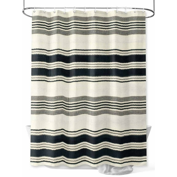 Fsddascl Black Grey Striped Shower Curtain Set - 72" x 78" Washable Bathtub Curtain with 12 Hooks, Farmhouse Vintage Stripe Waterproof Fabric Stall Shower Curtains for Bathroom/Bathtub Décor