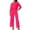 Hot Pink, variant on Womens Casual Two Piece Matching Outfit Soft Knit Contrast Trim Sleeve Top & Structured Straight-Leg Split Hem Pants Daily Street Outfits, Size (S-XL)