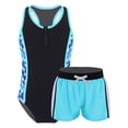thumbnail image 1 of dPois Kids Girls 2Pcs Swimsuit Tankini Boho Print Racerback Bodysuit with Bootyshorts Bathing Suit Blue 12, 1 of 6