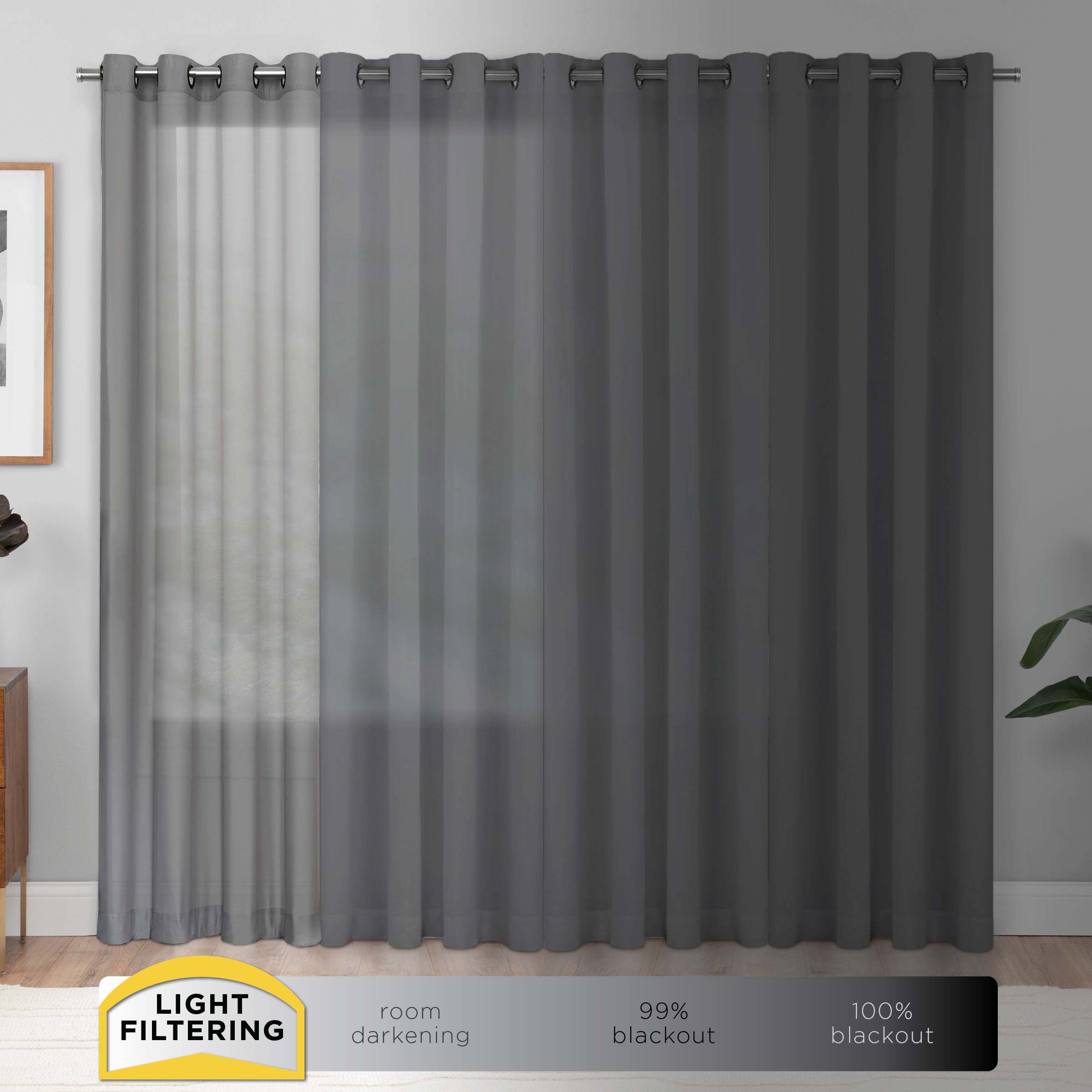Mainstays Canvas Ironwork Light Filtering Rod Pocket Single Curtain Panel, Gray, 50" x 84" - image 4 of 9