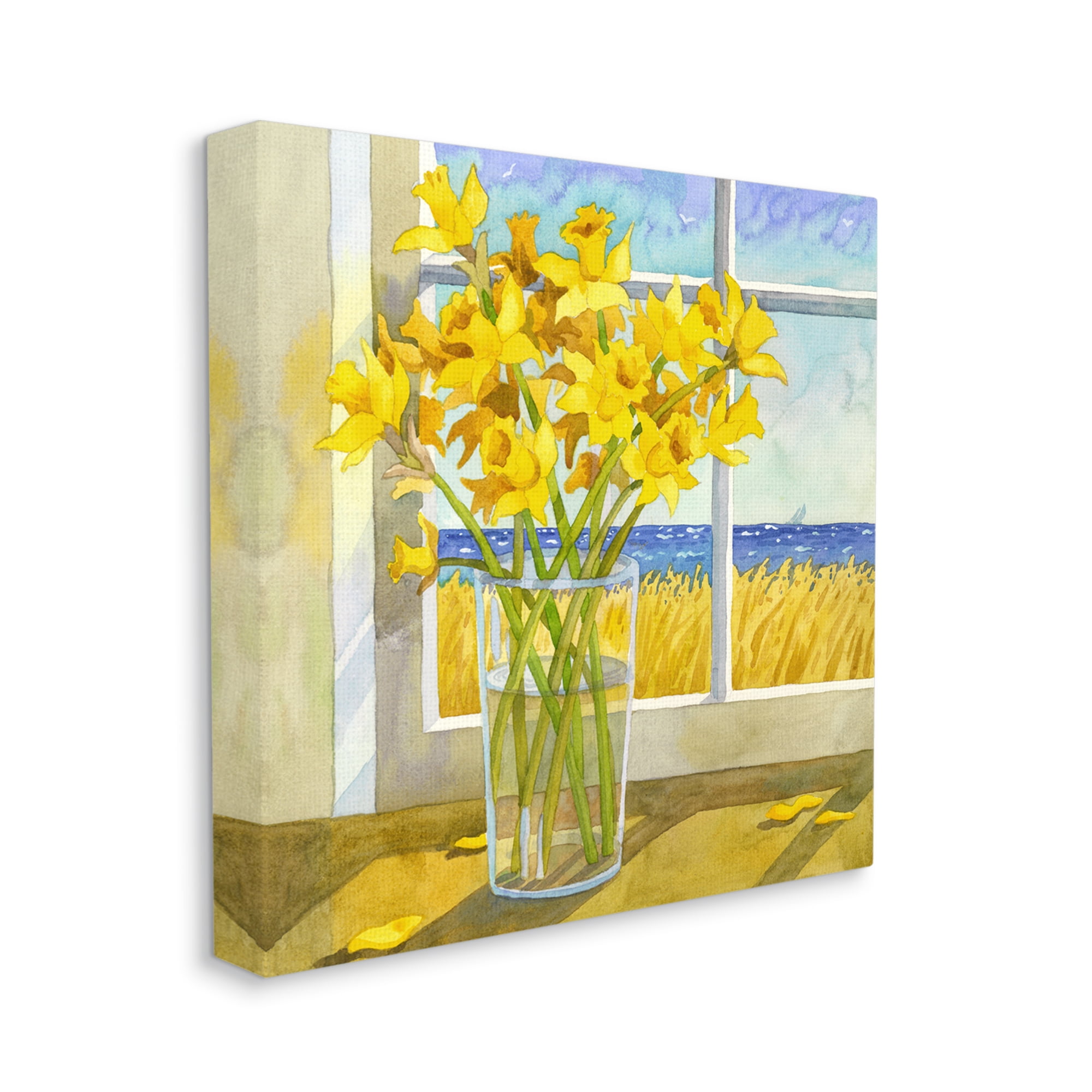 Stupell Industries Daffodils in Seaside Window Botanical & Floral Painting Gallery Wrapped Canvas Print Wall Art, 36 x 36