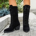 thumbnail image 5 of OKBOP Women's Mid Calf Lace-Up Boots Round Toe Chunky Heel Retro Faux-Leather Casual, 5 of 5