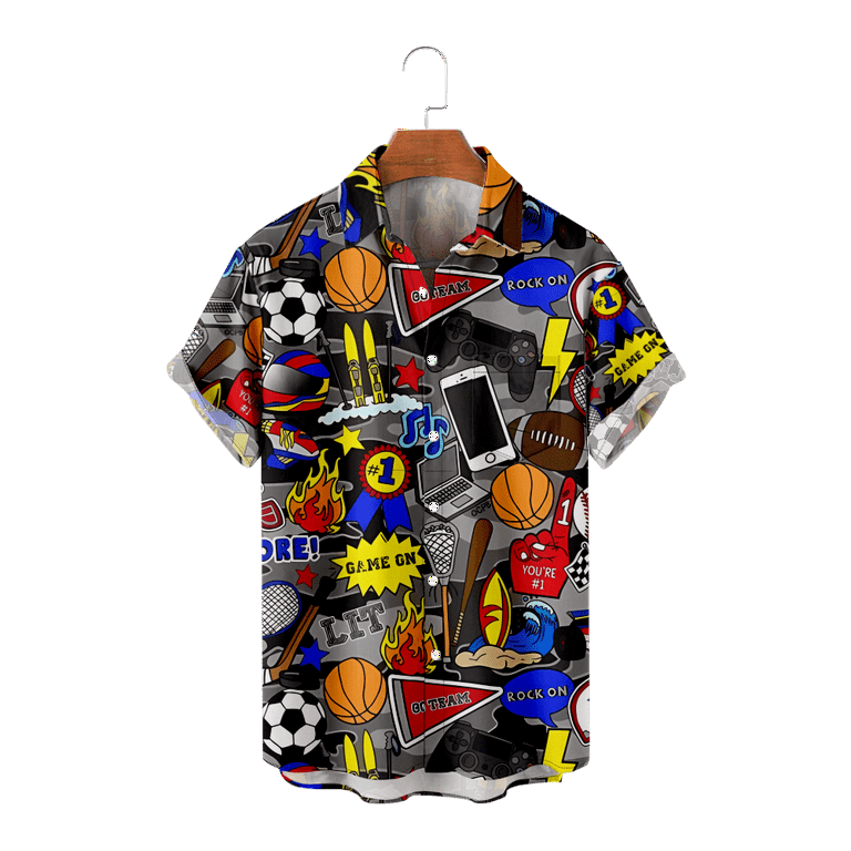 Men's Button down Short sleeve Casual Hawaiian shirt Soccer