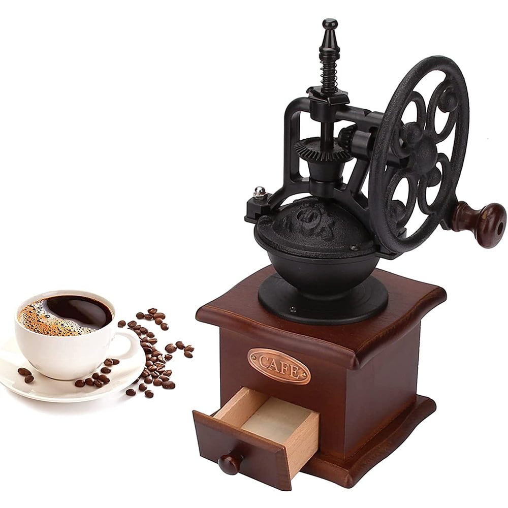 Manual Coffee Grinder, Vintage Style Wooden Coffee Grinder Roller Grain
