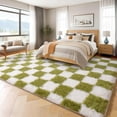 thumbnail image 3 of ZENELESS 8x10 Fluffy Rug for Living Room,Checkered Shaggy Soft Anti-Skid High Pile Carpet for Boys Girls Teen Room Dorm Home Decor,Creamy White and Green, 3 of 7