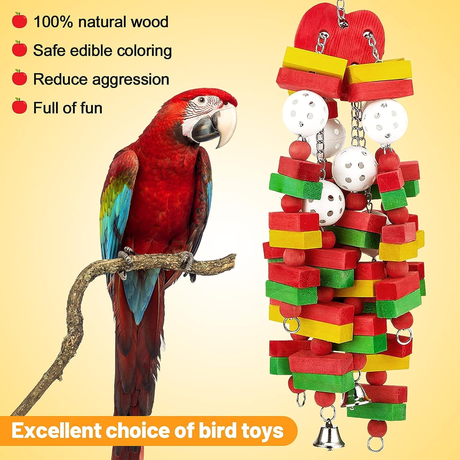 Large Parrot Toy Xylophone With Grinding Stone - Wooden Chewing Toy For Macaws, African Greys & Cockatoos
