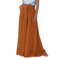 thumbnail image 1 of Pantalones PRETTYGARDEN Palazzo de Pierna Ancha Marrón con Bolsillos Grandes, 1 of 9