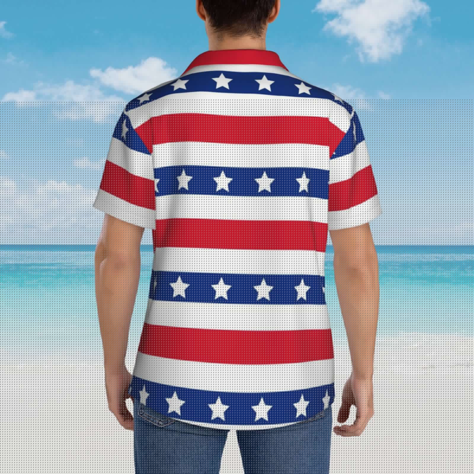 thumbnail image 4 of Susaid American Patriotic Stars And Stripes Print Hawaiian Shirts for Men Women,Hawaiian Summer Short-Sleeve Casual Relaxed-Fit Button-Down,Large, 4 of 7