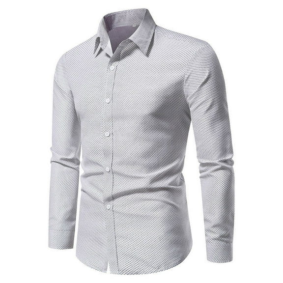 IROINNID Plain Long Sleeve Shirts for Men Comfy New Shirt Business Turndown Collar Blouse & Shirt Discount,White