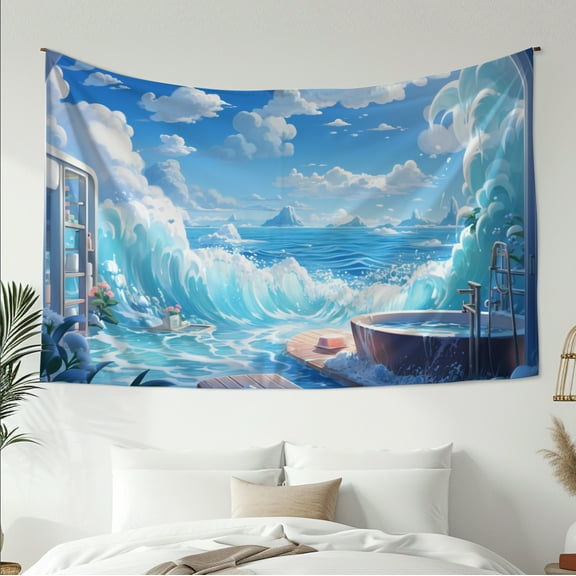 Ocean Tapestry Sea Tapestry Nature Tapestry Blue Tapestry Modern Art Wall Hanging Decor Tapestry for Living Room Bedroom Dorm