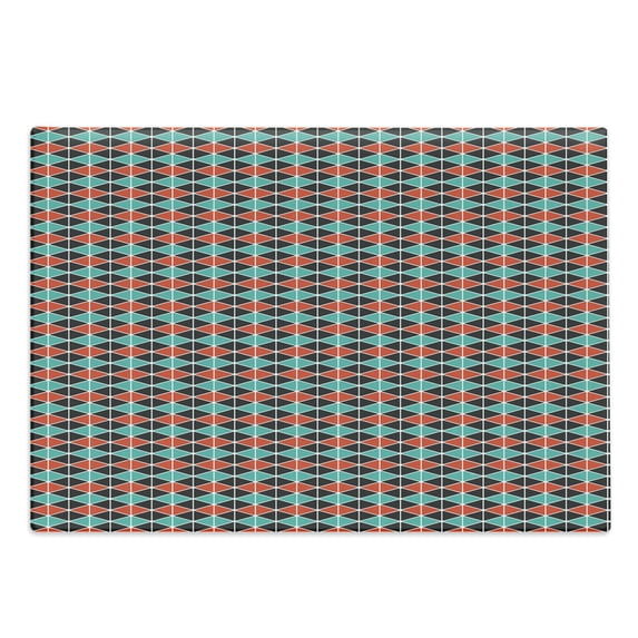Geometric Cutting Board, Zigzag Lines with Triangles and Hexagons Abstract Shapes Pattern, Decorative Tempered Glass Cutting and Serving Board, Large Size, Dark Coral Sea Green, by Ambesonne