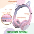 thumbnail image 4 of FosPower Bluetooth Kids Headphones with 3.5mm Audio cable included, LED Light Up Ears, Wireless or Cable Connected Kids Headset (Max 85dB) with USB-C Charging Cable - Light Pink/Light Purple, 4 of 7