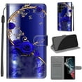 thumbnail image 1 of Flip Wallet Case for Samsung Galaxy S23 Ultra, with Kickstand Credit Card Holder Slot Cute Pattern Magnetic Clasp Premium PU Leather Protective Case with Wrist Strap - Blue Rose + Golden Butterfly, 1 of 10