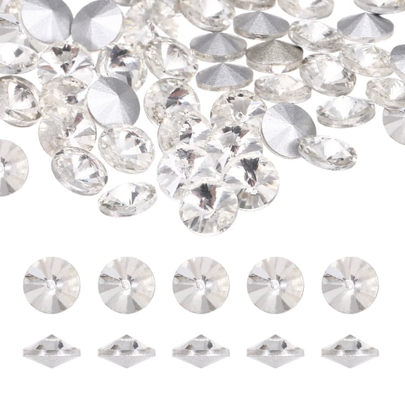 Uxcell Pointed Back Rhinestones, 50 Pcs 8mm Round Glass Rhinestone Faceted Crystal Cabochon Gems for Nail Arts Crafts, Jewelry Making, Phone Case, Cloth Decoration (White)