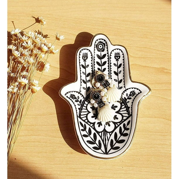 Hamsa Ceramic Ring Holder Hand Jewelry Stand, Engagement and