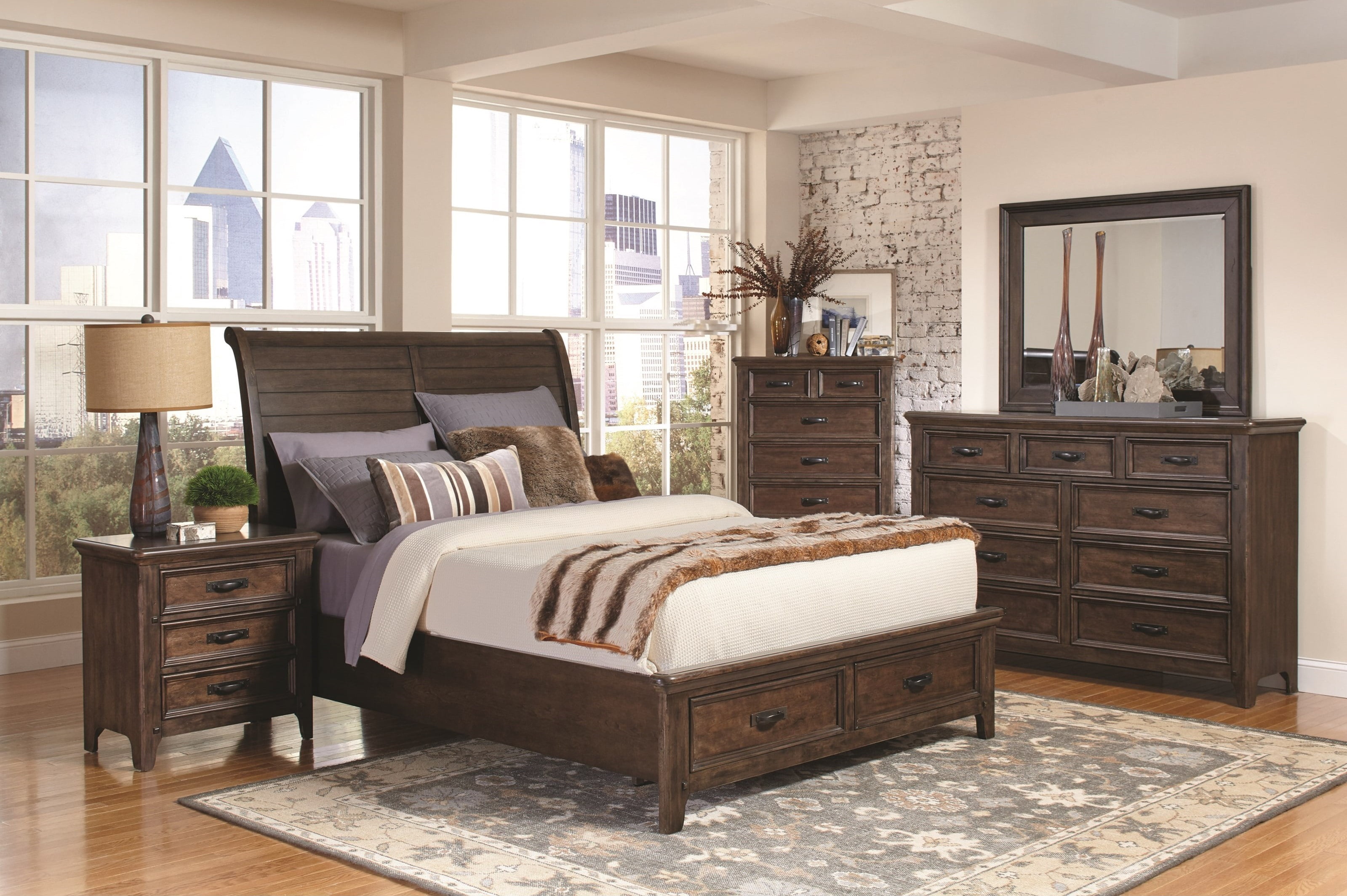 Traditional Look Bedroom 4pc Set Queen Size Sleigh Bed w ...