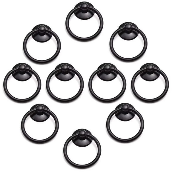 HDJNal 10 pcs Drawer Handles and Ring Pull, Vintage Zinc alloy 1.7" Drawer Knobs Pulls Decorative Furniture Door Drawer Handles and Ring Pull with Screws for Cabinet Wardrobe Dresser,Black