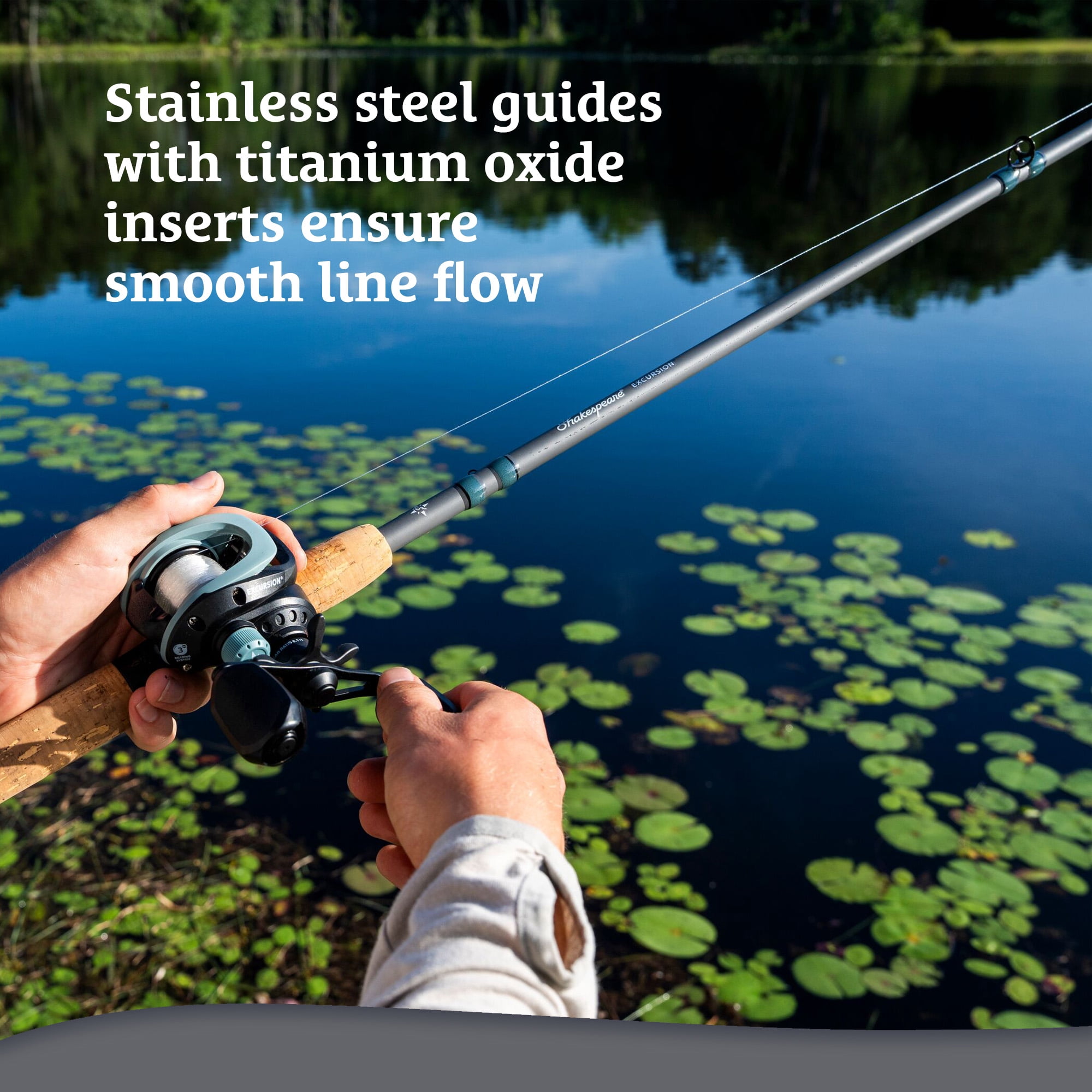 Shakespeare Excursion Baitcast Fishing Combo, 7' Medium Heavy Rod, Left-Handed Reel