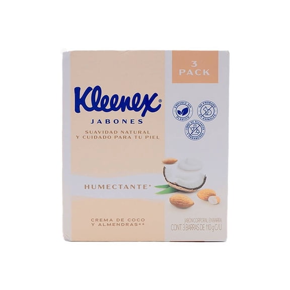 Jabón de tocador Kleenex crema de coco y almendras 3 barras