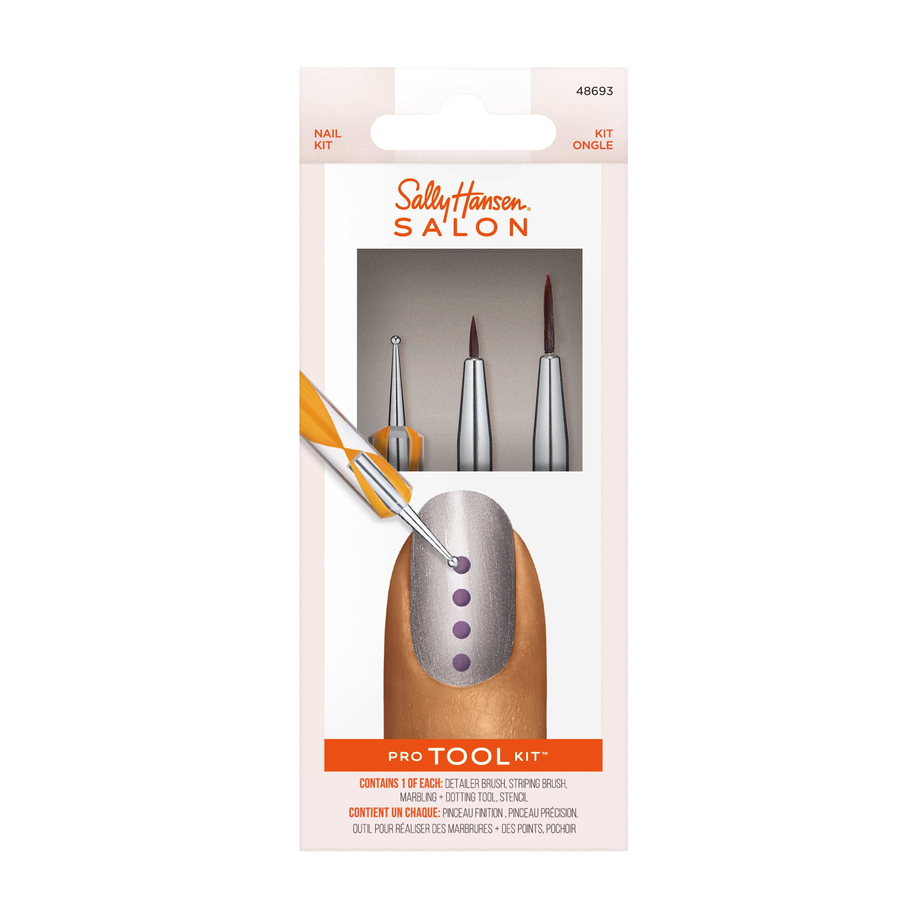 Sally Hansen Nail Salon Pro Tool Kit, 0.32 oz, Nail Art Tools, Nail Dotting Tool, Easy to Use, Detailer Brush, Stripping Brush, Marbling and Dotting Tool