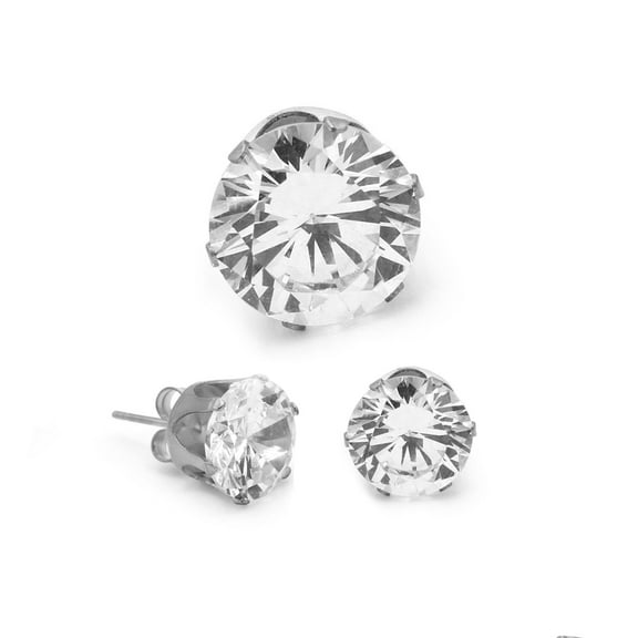 BEBERLINI Men Stud Earrings Cubic Zirconia Silver Stainless Steel Jewelry Round 10 mm