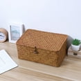 thumbnail image 2 of 1PC Seaweed Basket with Button Woven Basket Straw Woven Box Desktop Storage Box Hand-Woven Storage Basket - Size L, 2 of 6