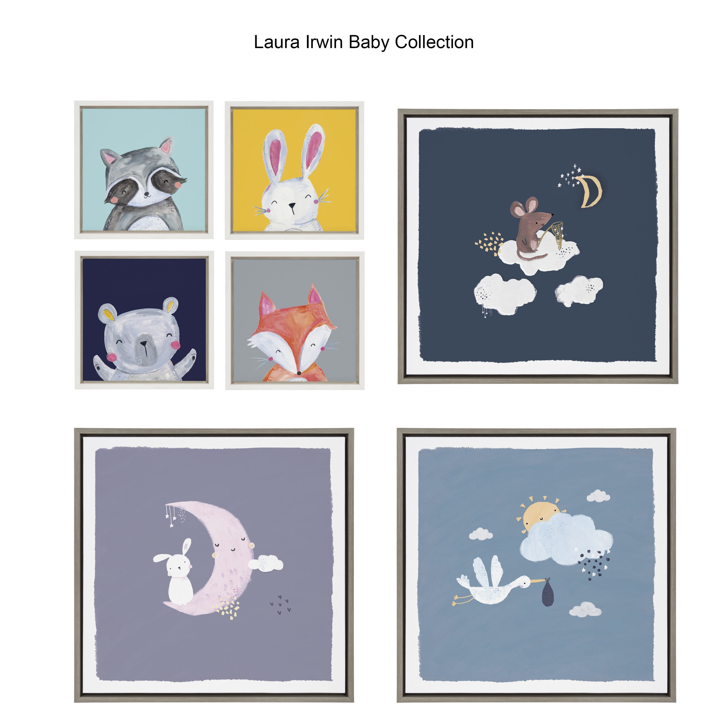 Kate and Laurel Sylvie Inky Hippo Framed Canvas Wall Art by Lauradidthis 18x24 White Adorable Animal Art for Wall