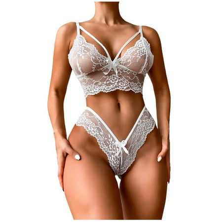 

GBSELL Panties for Women Lingerie Women Lace Hollow Out Two-piece Underpants Perspective Suit 222QQ51555-SN18 Women Two-piece Perspective Suit White M
