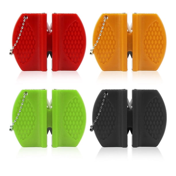 Afilador de cuchillos de cocina portátil de 4 piezas, mini herramienta de afilado de cuchillos de bolsillo de pasos gruesos y finos para montañismo, camping, viajes o barbacoa al aire libre